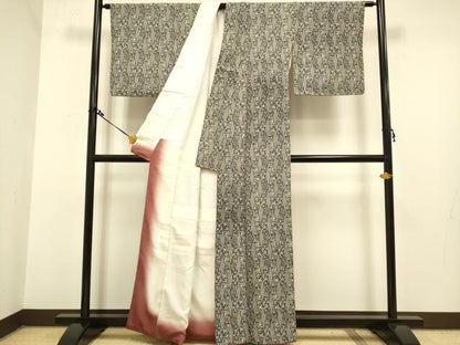 平和屋着物●上質な小紋 型染 幾何学花鳥文 正絹 逸品 DAAZ5077du