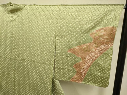 平和屋着物●訪問着 駒刺繍 絞り 扇枝花文 金彩 正絹 逸品 DAAZ5080du