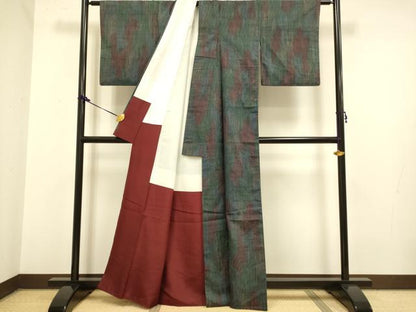 平和屋着物●上質な紬　霞文　正絹　逸品　DAAZ5091du