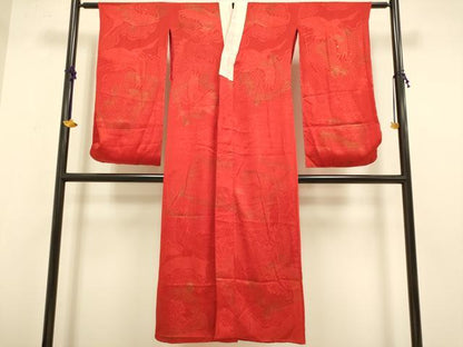 平和屋着物●アンティーク　大正ロマン　長襦袢　袷　飛鶴地紋　金彩　正絹　逸品　DAAZ5111du