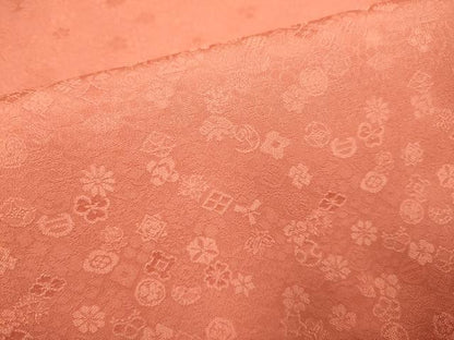 平和屋着物●上質な色無地 吉祥花地紋 赤丹色 正絹 逸品 未使用 DAAZ5117du
