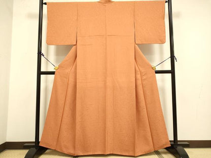 平和屋着物●上質な色無地　箔散らし地紋　柿茶色　正絹　逸品　DAAZ5127du