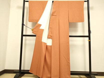 平和屋着物●上質な色無地　箔散らし地紋　柿茶色　正絹　逸品　DAAZ5127du