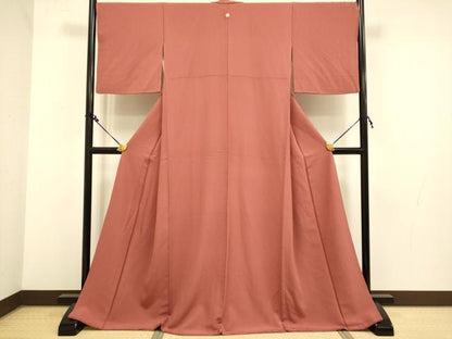 平和屋着物●上質な色無地 銀朱色 正絹 逸品 DAAZ5132du