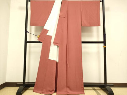 平和屋着物●上質な色無地 銀朱色 正絹 逸品 DAAZ5132du