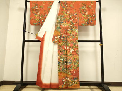 平和屋着物▼訪問着　孔雀花文　鬼しぼ縮緬　正絹　逸品　DAAZ5188du