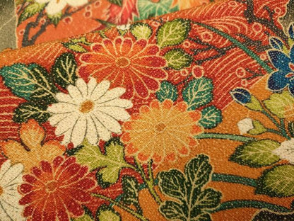 平和屋着物▼訪問着　孔雀花文　鬼しぼ縮緬　正絹　逸品　DAAZ5188du