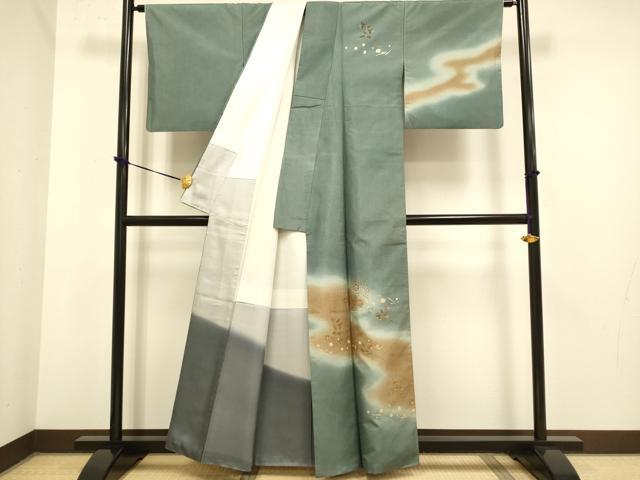 平和屋着物●本場染大島紬　訪問着　刺繍　霞花文　暈し染め　正絹　逸品　DAAZ5233du