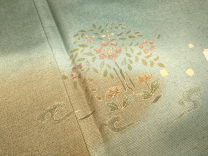 平和屋着物●本場染大島紬　訪問着　刺繍　霞花文　暈し染め　正絹　逸品　DAAZ5233du