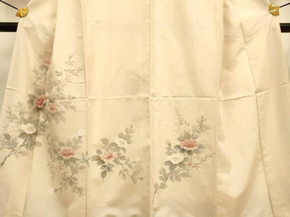 平和屋着物●訪問着 紬地 手描き 草花文 金彩 正絹 逸品 DAAZ5247du