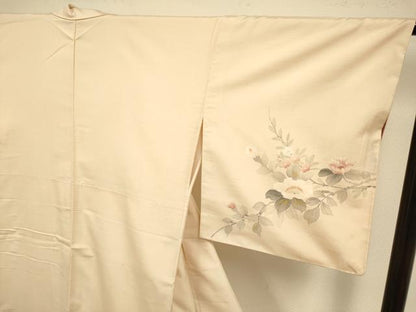 平和屋着物●訪問着 紬地 手描き 草花文 金彩 正絹 逸品 DAAZ5247du