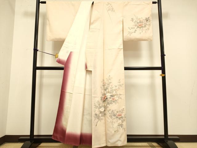 平和屋着物●訪問着 紬地 手描き 草花文 金彩 正絹 逸品 DAAZ5247du