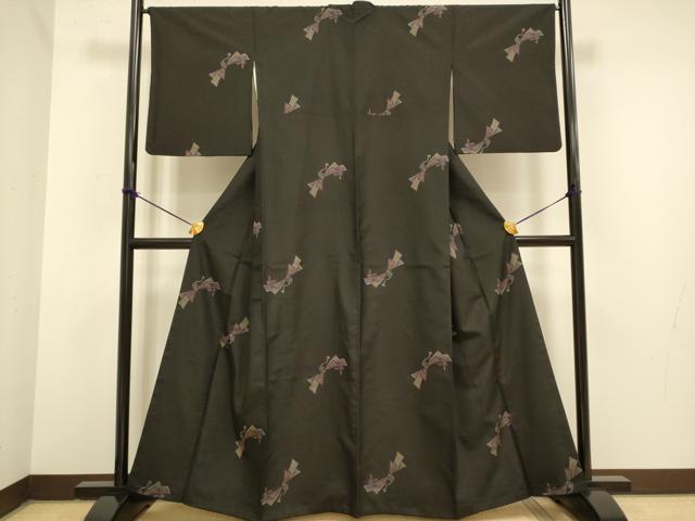 平和屋着物●上質な紬　短冊吉祥文　黒地　正絹　逸品　DAAZ5248du