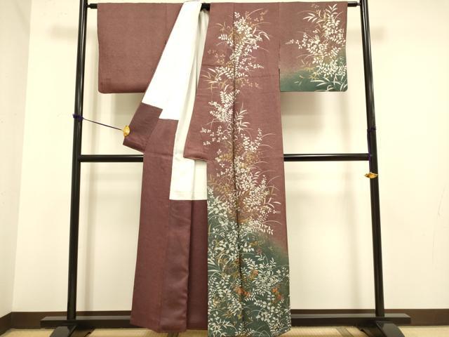 平和屋着物●訪問着　刺繍　草花文　暈し染め　金彩　正絹　逸品　DAAZ5255du