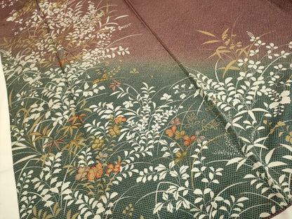 平和屋着物●訪問着　刺繍　草花文　暈し染め　金彩　正絹　逸品　DAAZ5255du