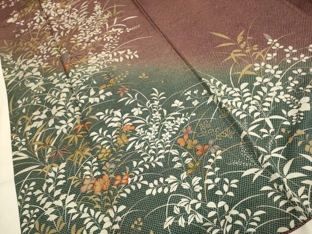 平和屋着物●訪問着　刺繍　草花文　暈し染め　金彩　正絹　逸品　DAAZ5255du