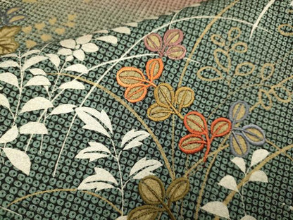 平和屋着物●訪問着　刺繍　草花文　暈し染め　金彩　正絹　逸品　DAAZ5255du