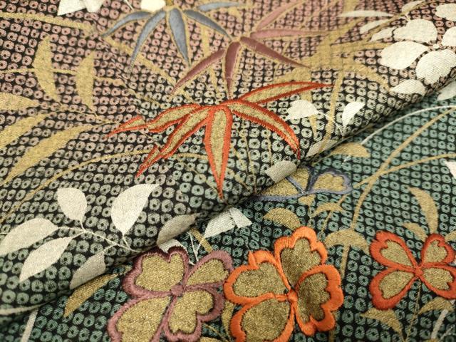 平和屋着物●訪問着　刺繍　草花文　暈し染め　金彩　正絹　逸品　DAAZ5255du