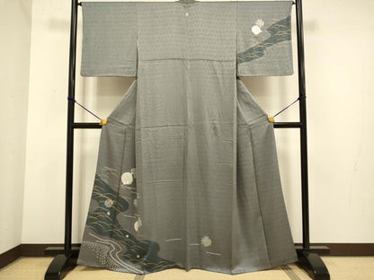 平和屋着物●訪問着　絞り　刺繍　露芝千鳥文　金彩　正絹　逸品　DAAZ5260du