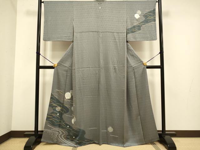 平和屋着物●訪問着　絞り　刺繍　露芝千鳥文　金彩　正絹　逸品　DAAZ5260du