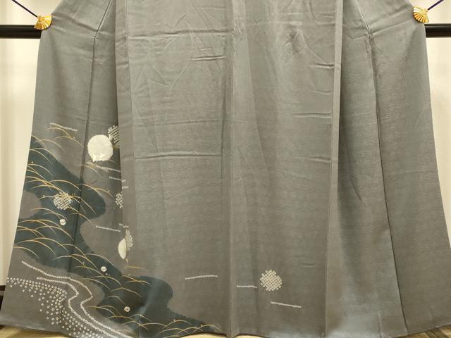 平和屋着物●訪問着　絞り　刺繍　露芝千鳥文　金彩　正絹　逸品　DAAZ5260du