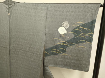 平和屋着物●訪問着　絞り　刺繍　露芝千鳥文　金彩　正絹　逸品　DAAZ5260du