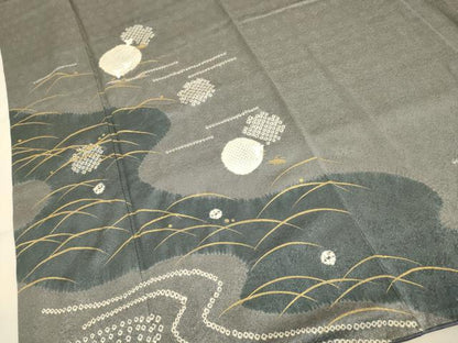 平和屋着物●訪問着　絞り　刺繍　露芝千鳥文　金彩　正絹　逸品　DAAZ5260du