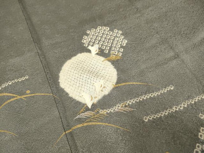 平和屋着物●訪問着　絞り　刺繍　露芝千鳥文　金彩　正絹　逸品　DAAZ5260du