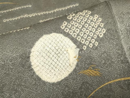 平和屋着物●訪問着　絞り　刺繍　露芝千鳥文　金彩　正絹　逸品　DAAZ5260du