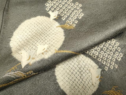 平和屋着物●訪問着　絞り　刺繍　露芝千鳥文　金彩　正絹　逸品　DAAZ5260du