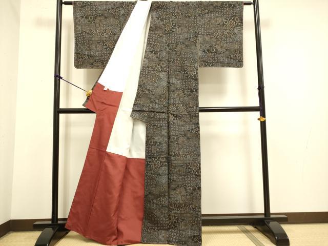 平和屋着物●上質な紬  吉祥花文　正絹　逸品　未使用　DAAZ5264du