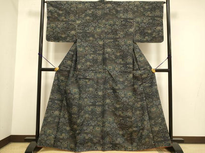 平和屋着物●上質な紬　草花文　正絹　逸品　未使用　DAAZ5266du