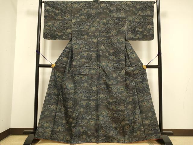 平和屋着物●上質な紬　草花文　正絹　逸品　未使用　DAAZ5266du