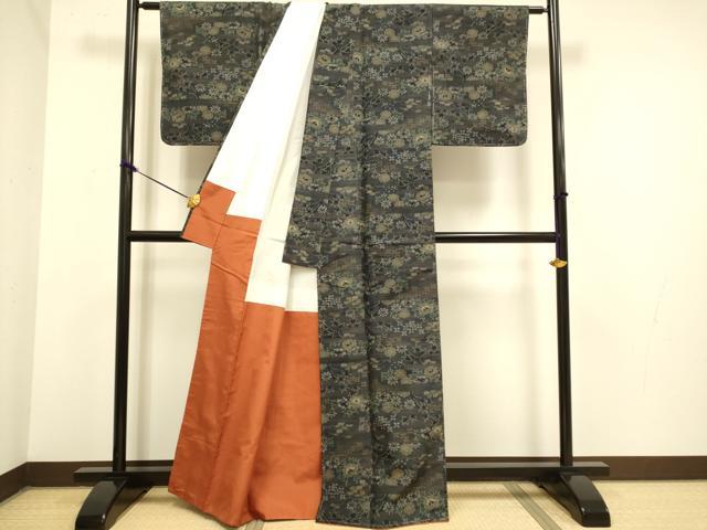 平和屋着物●上質な紬　草花文　正絹　逸品　未使用　DAAZ5266du