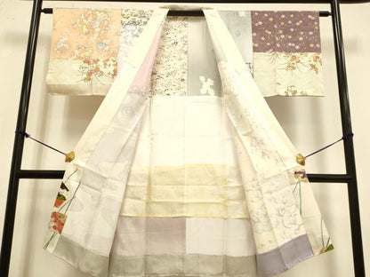 平和屋着物●創作　長襦袢　無双仕立て　草花文　正絹　逸品　DAAZ5337du