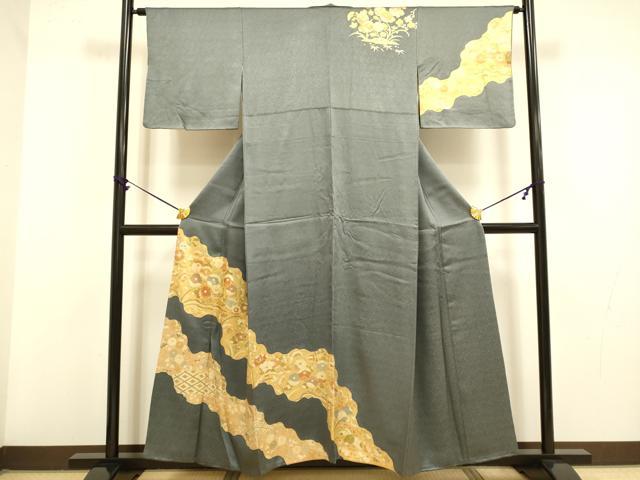 平和屋着物■訪問着　駒刺繍　草花文　金彩　正絹　逸品　DAAZ5371du