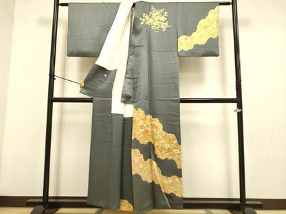 平和屋着物■訪問着　駒刺繍　草花文　金彩　正絹　逸品　DAAZ5371du