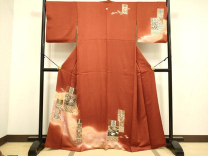 平和屋着物■訪問着　吉祥花鳥文　暈し染め　金彩　正絹　逸品　DAAZ5378du