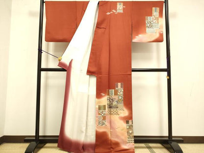 平和屋着物■訪問着　吉祥花鳥文　暈し染め　金彩　正絹　逸品　DAAZ5378du