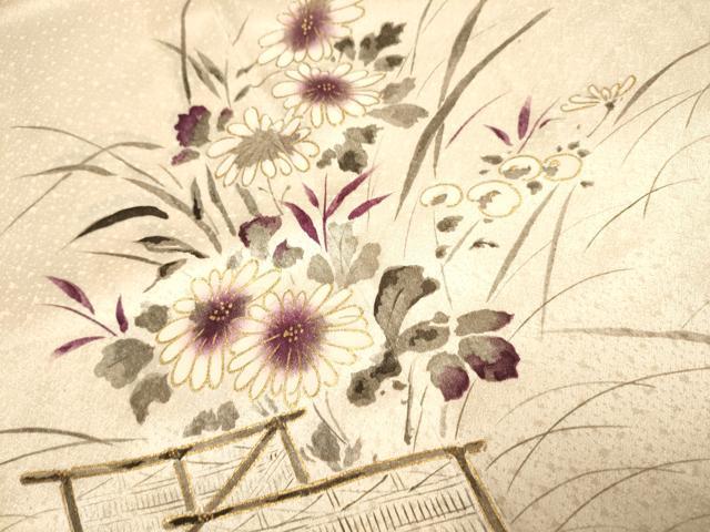 平和屋着物■訪問着　手描き　花蝶文　金彩　正絹　逸品　DAAZ5381du