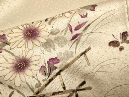 平和屋着物■訪問着　手描き　花蝶文　金彩　正絹　逸品　DAAZ5381du