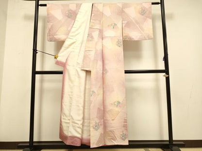 平和屋着物▼上質な小紋　地紋起こし　切嵌花文　暈し染め　正絹　逸品　DAAZ5393du
