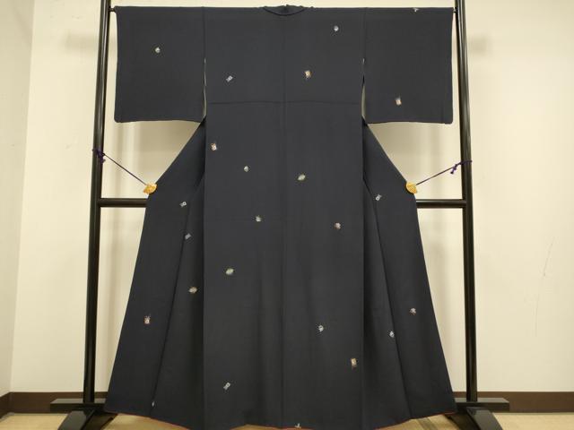 平和屋着物●上質な小紋　総刺繍　宝尽くし吉祥文　金糸　正絹　逸品　DAAZ5448du
