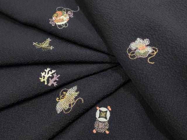 平和屋着物●上質な小紋　総刺繍　宝尽くし吉祥文　金糸　正絹　逸品　DAAZ5448du
