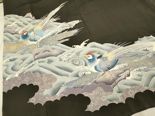 平和屋着物▼豪華黒留袖　刺繍　立波尾長鳥文　金銀彩　正絹　逸品　DAAZ5477du