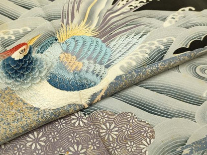 平和屋着物▼豪華黒留袖　刺繍　立波尾長鳥文　金銀彩　正絹　逸品　DAAZ5477du