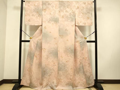 平和屋着物▼上質な小紋　地紋起こし　草花文　暈し染め　正絹　逸品　DAAZ5502du