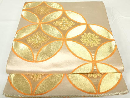 平和屋着物◎六通柄袋帯　七宝花文　金糸　正絹　逸品　DAAZ5522ea