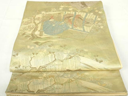 平和屋着物◎六通柄袋帯　地紙人物文　正絹　逸品　DAAZ5523ea