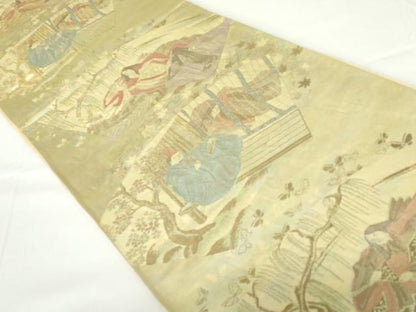 平和屋着物◎六通柄袋帯　地紙人物文　正絹　逸品　DAAZ5523ea